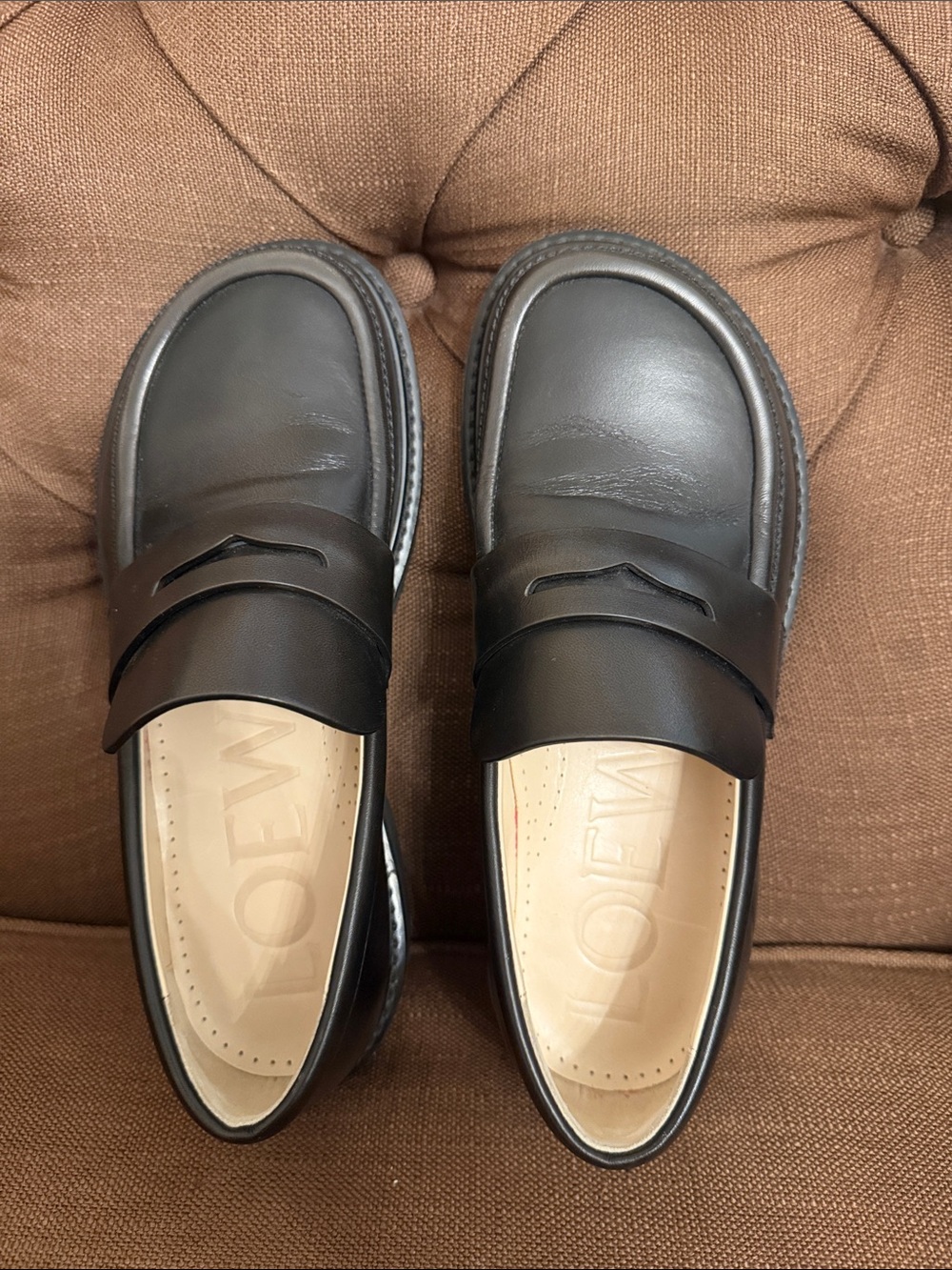 Loewe Black Leather Penny Loafers